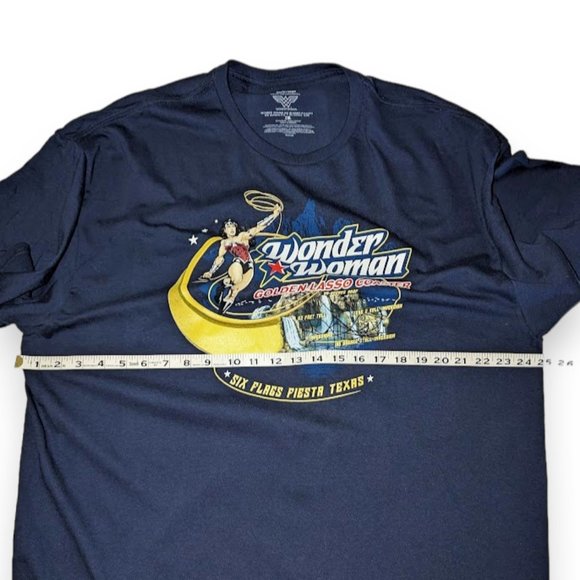 Six Flags Fiesta Texas Wonder Woman Golden Lasso Coaster Navy T Shirt 2XL NWT - Picture 5 of 5